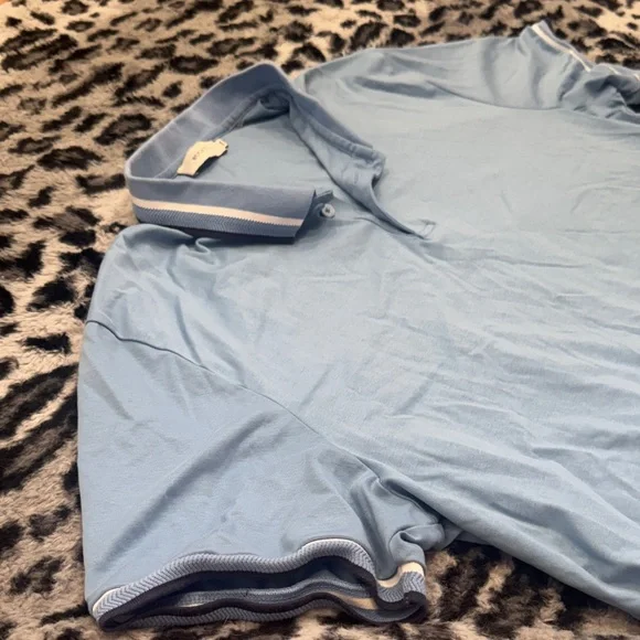 Bugatchi Light Blue Polo Shirt with Striped Collar - Picture 3 of 4